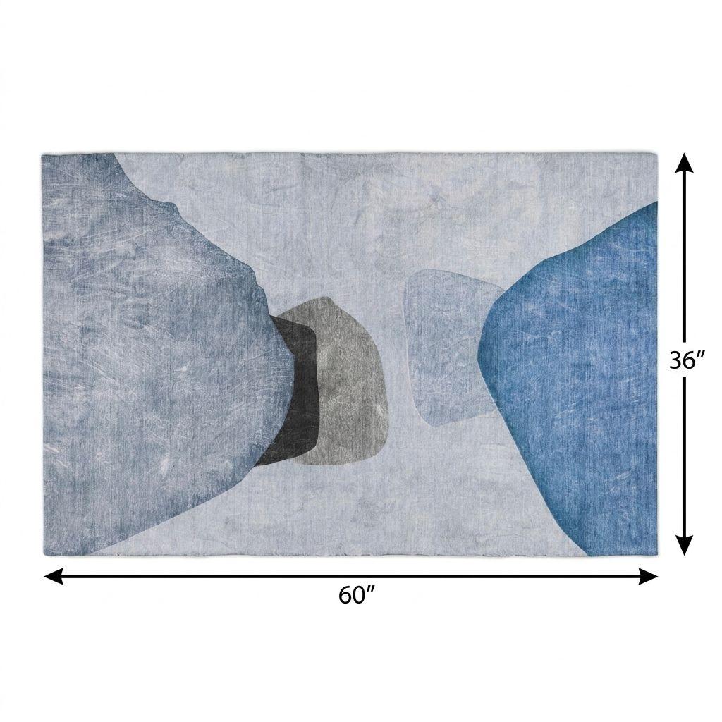 3' X 5' Blue And Navy Blue Abstract Shag Washable Area Rug With UV Protection - HomeRoots - Flyclothing LLC
