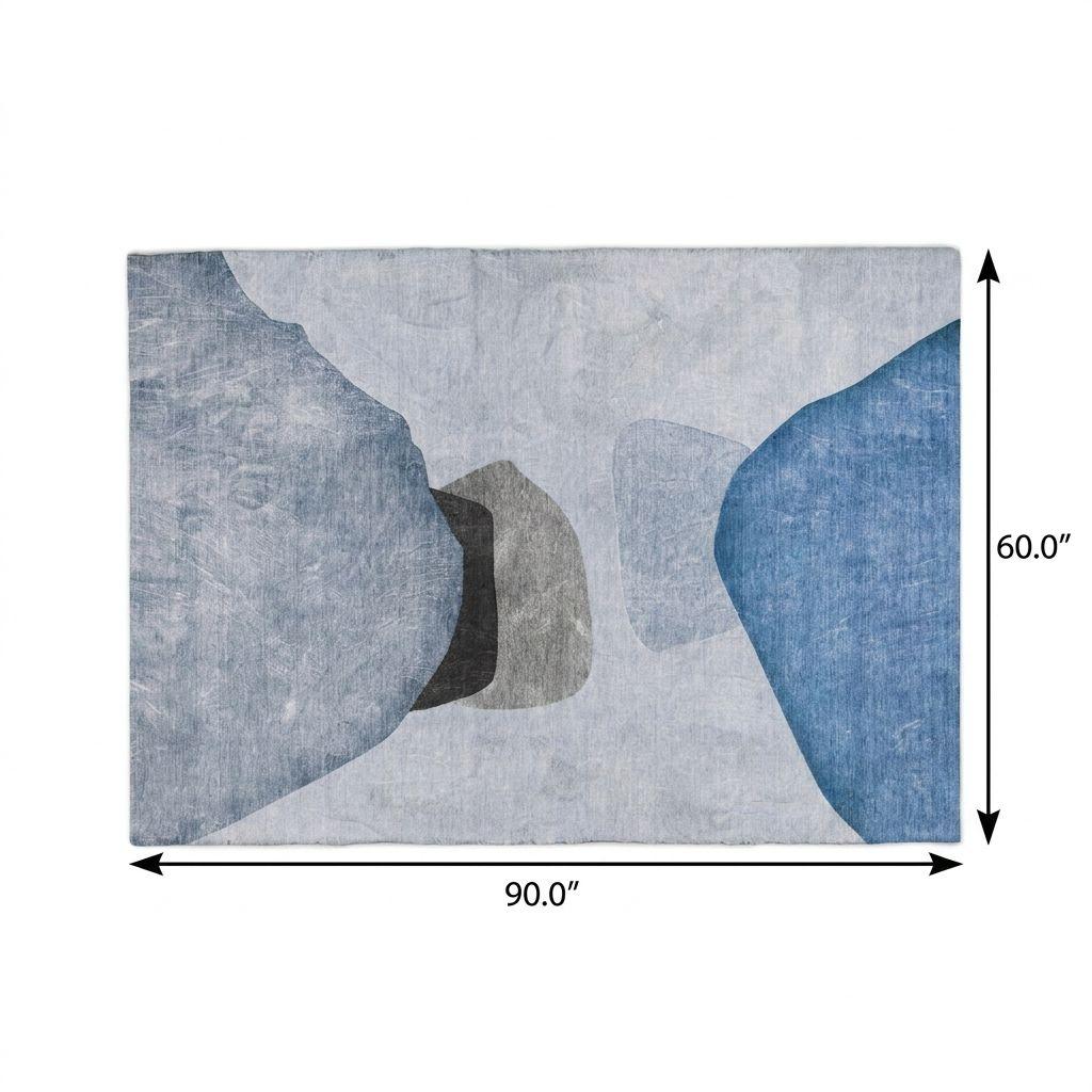 5' X 8' Blue And Navy Blue Abstract Shag Washable Area Rug With UV Protection - HomeRoots - Flyclothing LLC