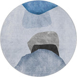 8' Blue And Navy Blue Abstract Shag Washable Round Rug With UV Protection - HomeRoots - Flyclothing LLC