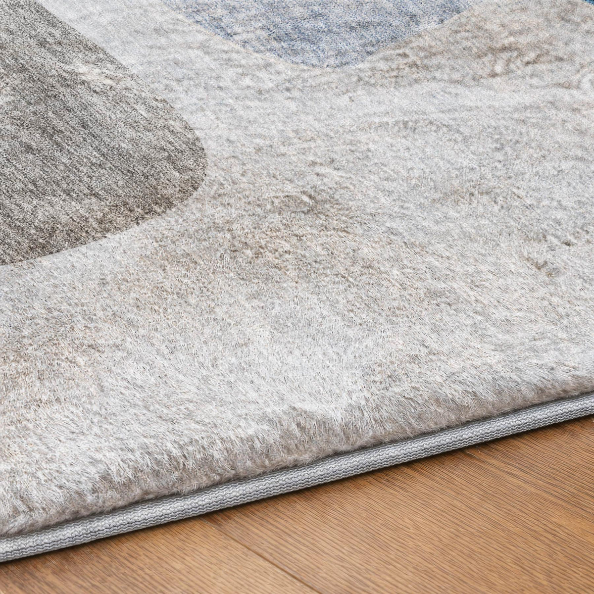 8' Blue And Navy Blue Abstract Shag Washable Round Rug With UV Protection - HomeRoots - Flyclothing LLC