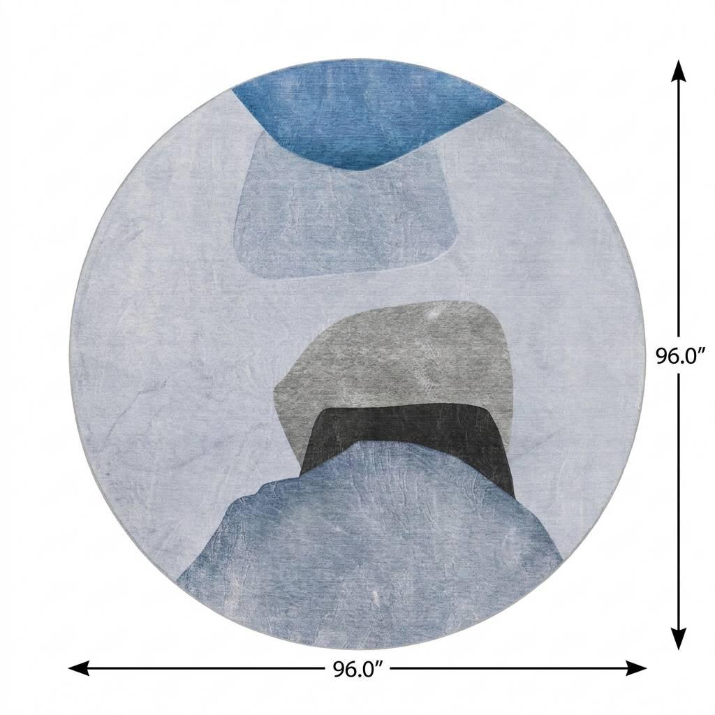 8' Blue And Navy Blue Abstract Shag Washable Round Rug With UV Protection - HomeRoots - Flyclothing LLC