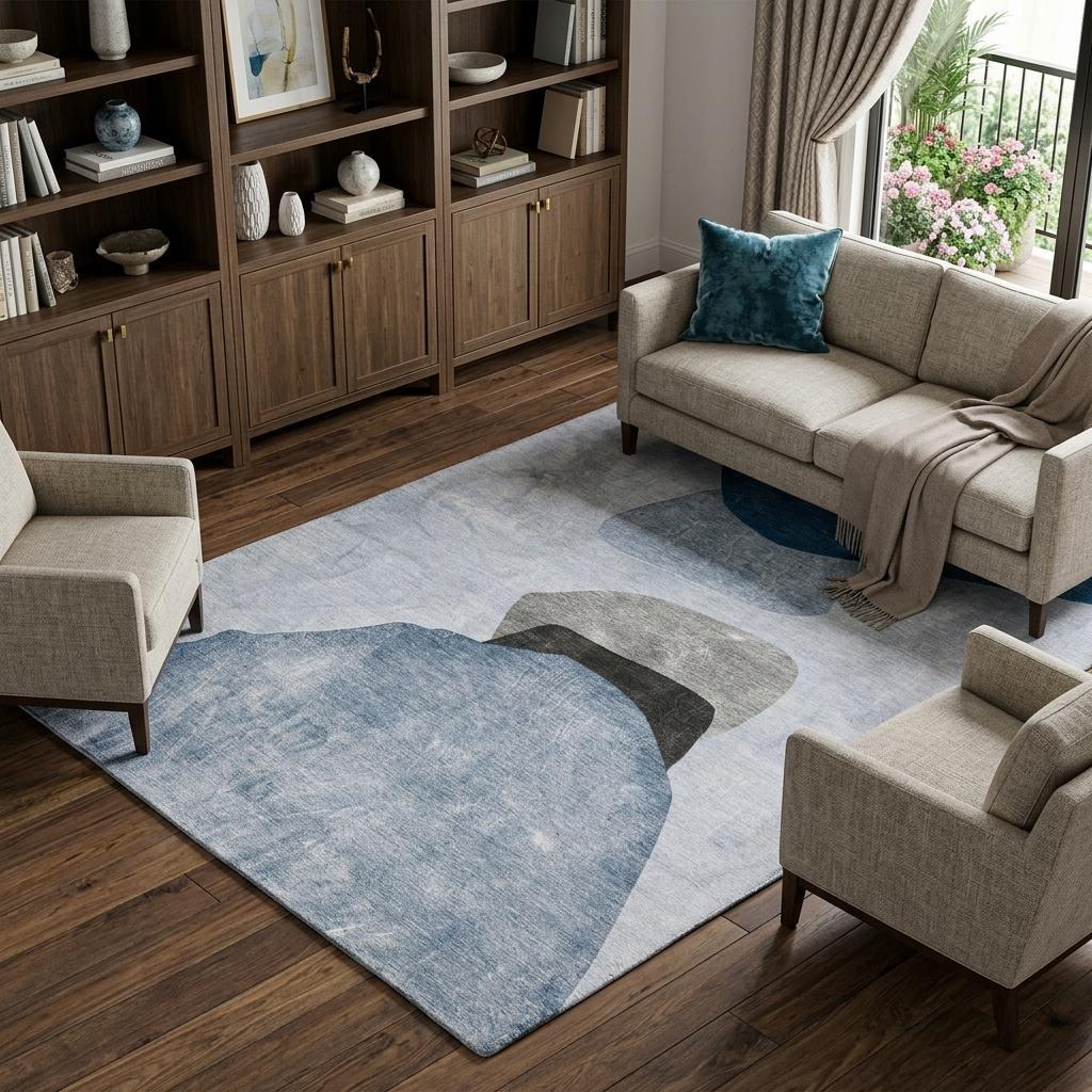 8' X 10' Blue And Navy Blue Abstract Shag Washable Area Rug With UV Protection - HomeRoots - Flyclothing LLC