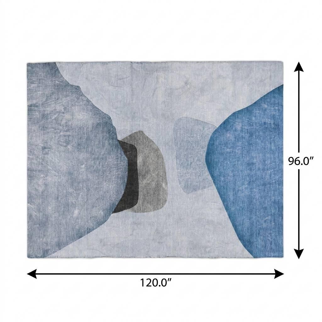 8' X 10' Blue And Navy Blue Abstract Shag Washable Area Rug With UV Protection - HomeRoots - Flyclothing LLC
