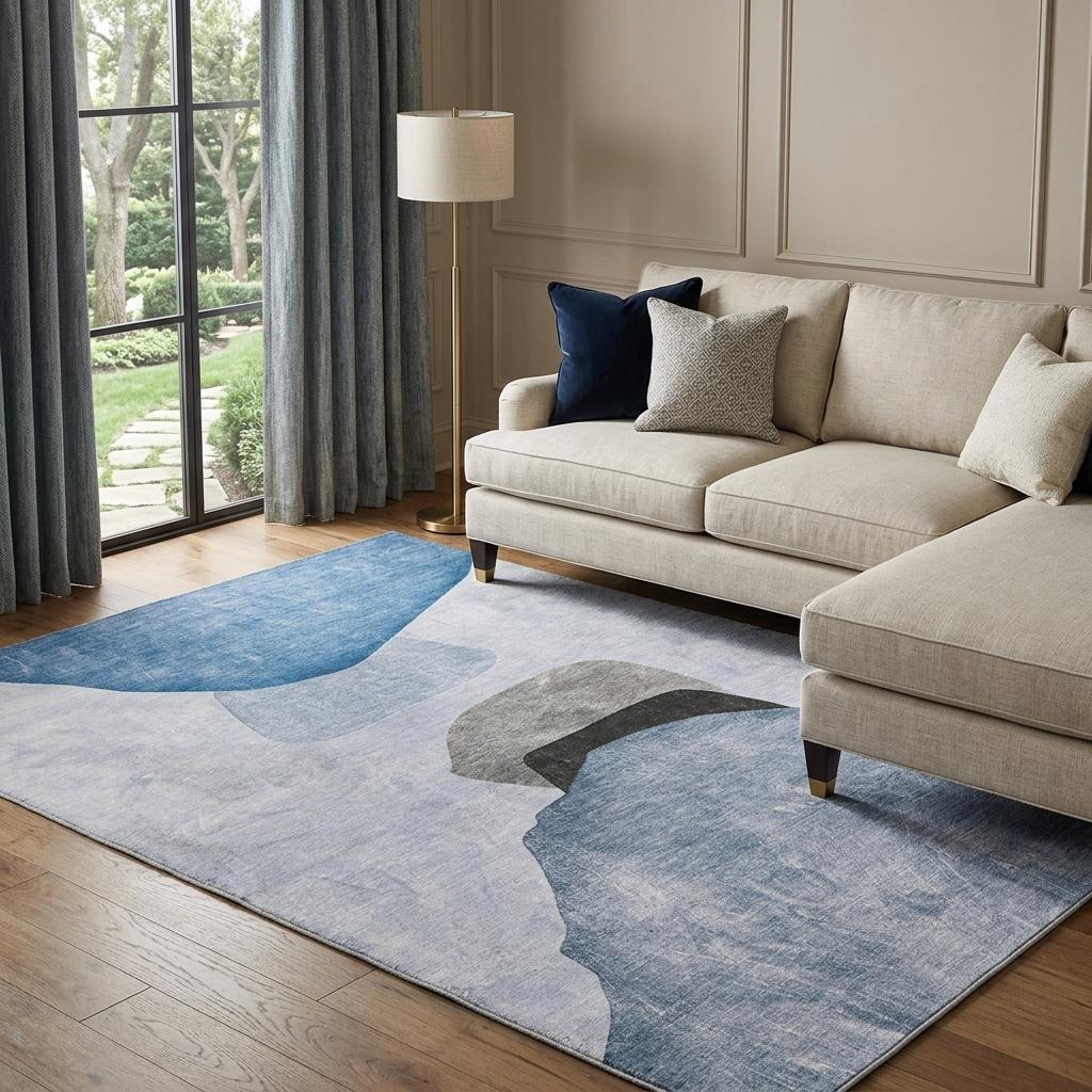 9' X 12' Blue And Navy Blue Abstract Shag Washable Area Rug With UV Protection - HomeRoots - Flyclothing LLC