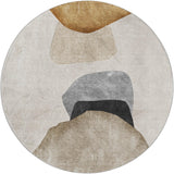 8' Brown And Gray Abstract Shag Washable Round Rug With UV Protection - HomeRoots - Flyclothing LLC