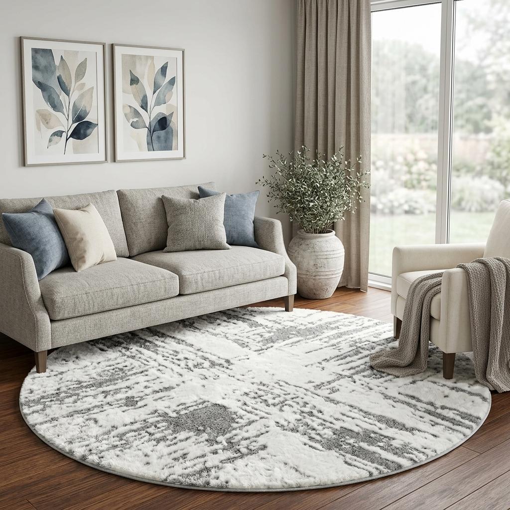 8' Brown And Gray Abstract Shag Washable Round Rug With UV Protection - HomeRoots - Flyclothing LLC