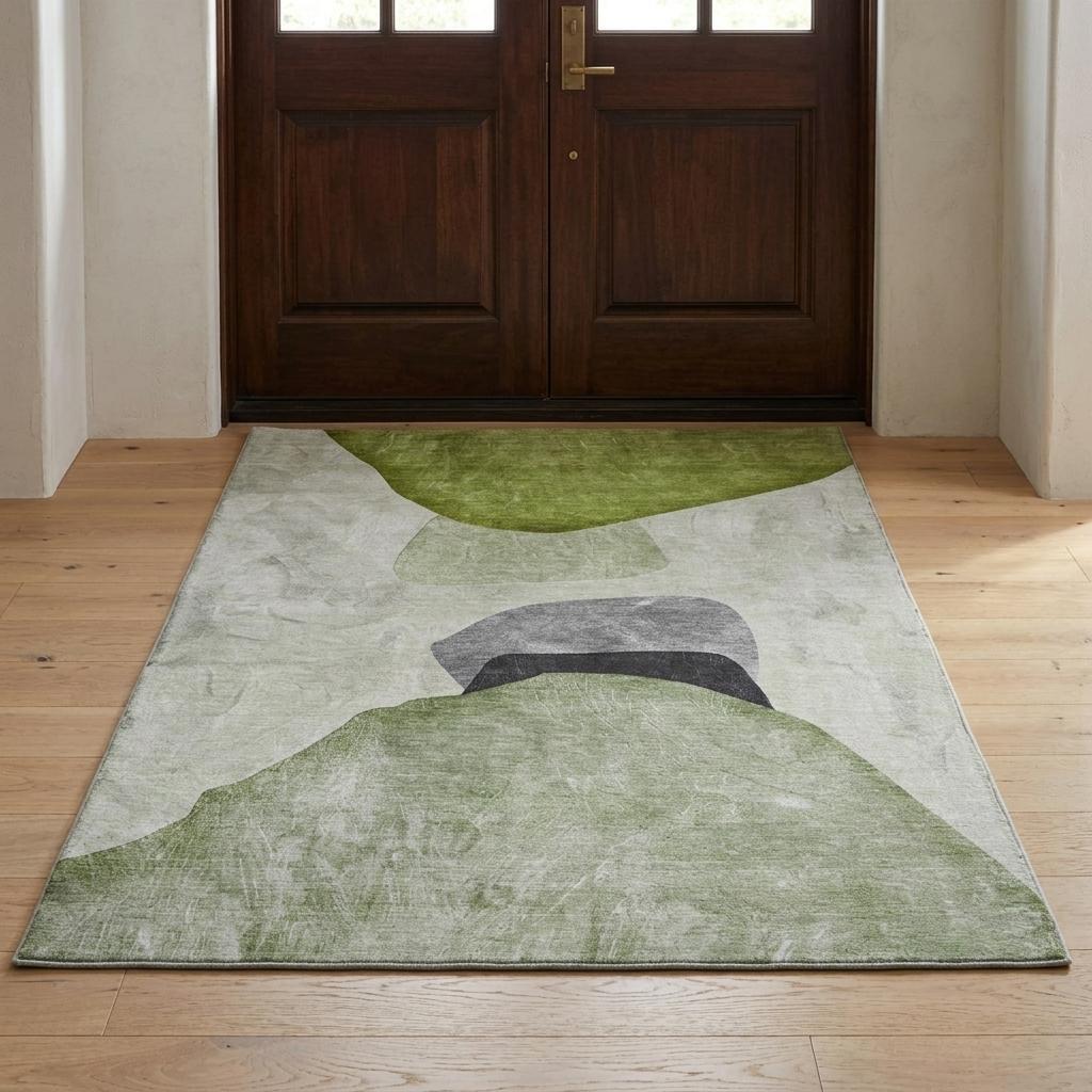 3' X 5' Green And Fern Green Abstract Shag Washable Area Rug With UV Protection - HomeRoots - Flyclothing LLC