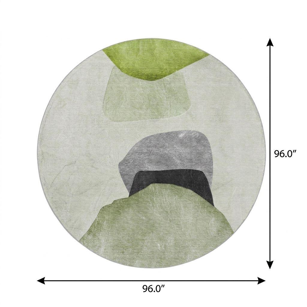 8' Green And Fern Green Abstract Shag Washable Round Rug With UV Protection - HomeRoots - Flyclothing LLC