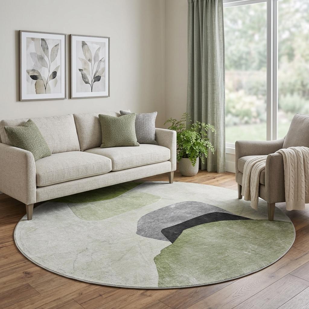 8' Green And Fern Green Abstract Shag Washable Round Rug With UV Protection - HomeRoots - Flyclothing LLC