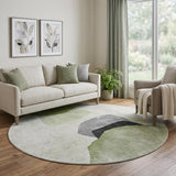8' Green And Fern Green Abstract Shag Washable Round Rug With UV Protection - HomeRoots - Flyclothing LLC
