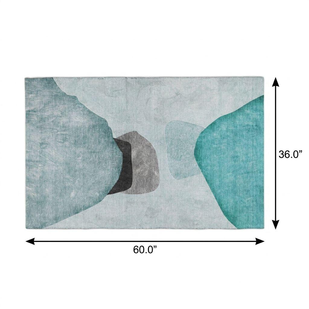 3' X 5' Teal And Gray Abstract Shag Washable Area Rug With UV Protection - HomeRoots - Flyclothing LLC