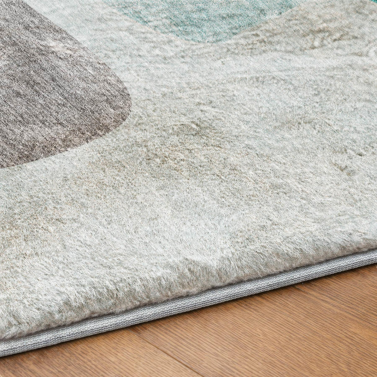 5' X 8' Teal And Gray Abstract Shag Washable Area Rug With UV Protection - HomeRoots - Flyclothing LLC
