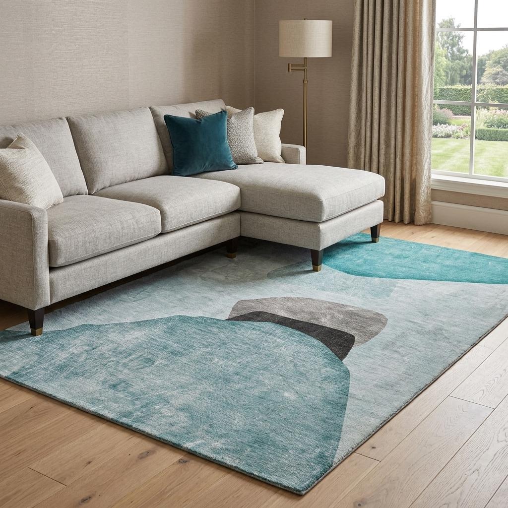 8' X 10' Teal And Gray Abstract Shag Washable Area Rug With UV Protection - HomeRoots - Flyclothing LLC