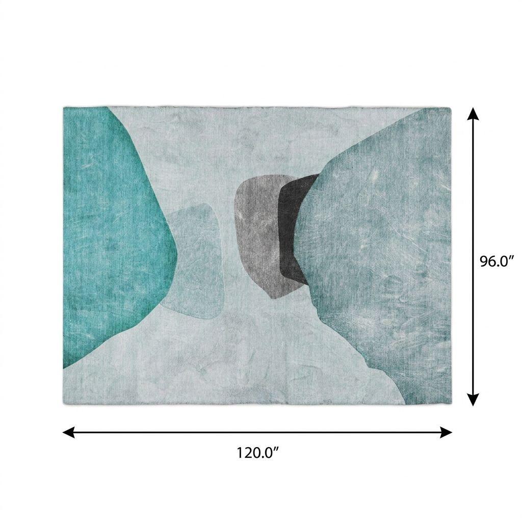 8' X 10' Teal And Gray Abstract Shag Washable Area Rug With UV Protection - HomeRoots - Flyclothing LLC
