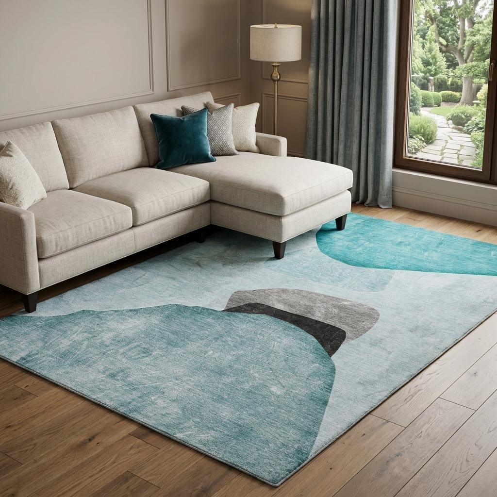 9' X 12' Teal And Gray Abstract Shag Washable Area Rug With UV Protection - HomeRoots - Flyclothing LLC