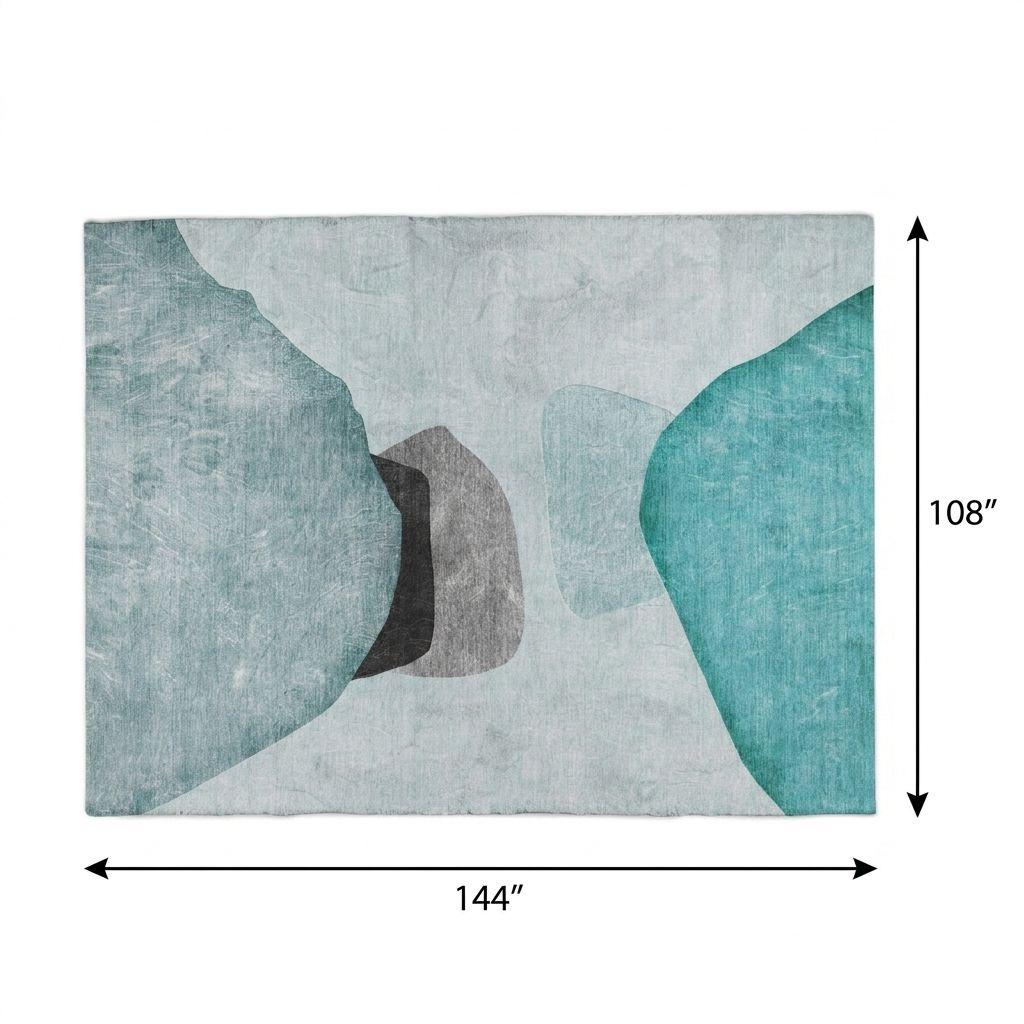 9' X 12' Teal And Gray Abstract Shag Washable Area Rug With UV Protection - HomeRoots - Flyclothing LLC