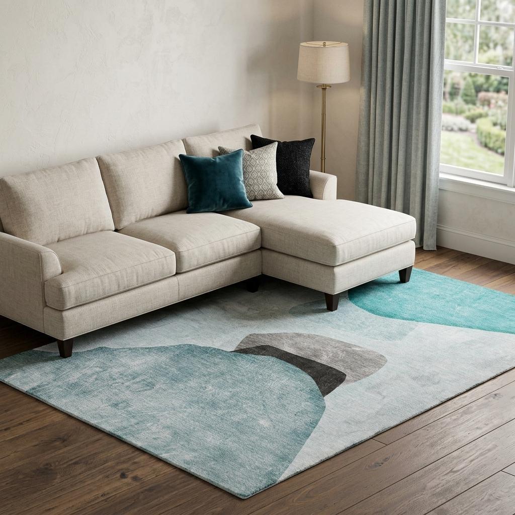 10' X 14' Teal And Gray Abstract Shag Washable Area Rug With UV Protection - HomeRoots - Flyclothing LLC