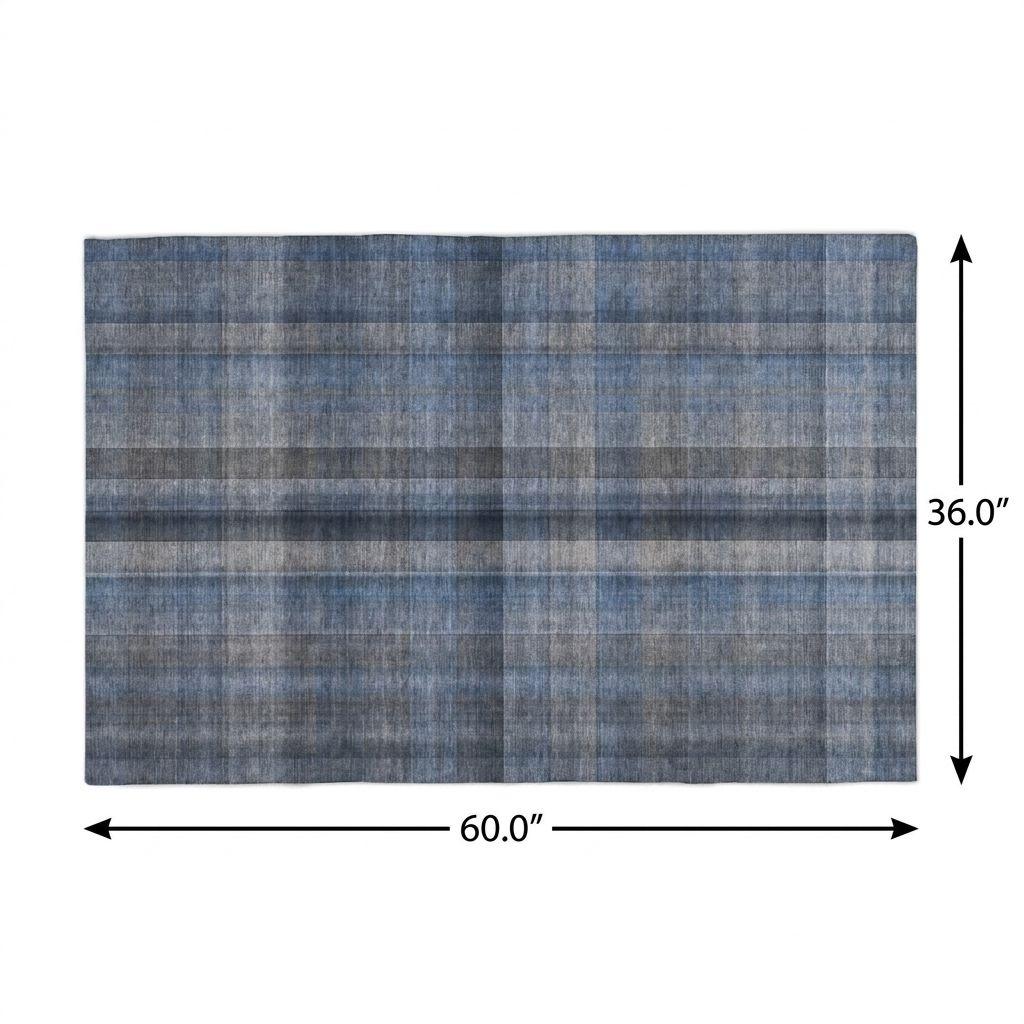 3' X 5' Blue And Denim Blue Plaid Shag Washable Area Rug With UV Protection - HomeRoots - Flyclothing LLC