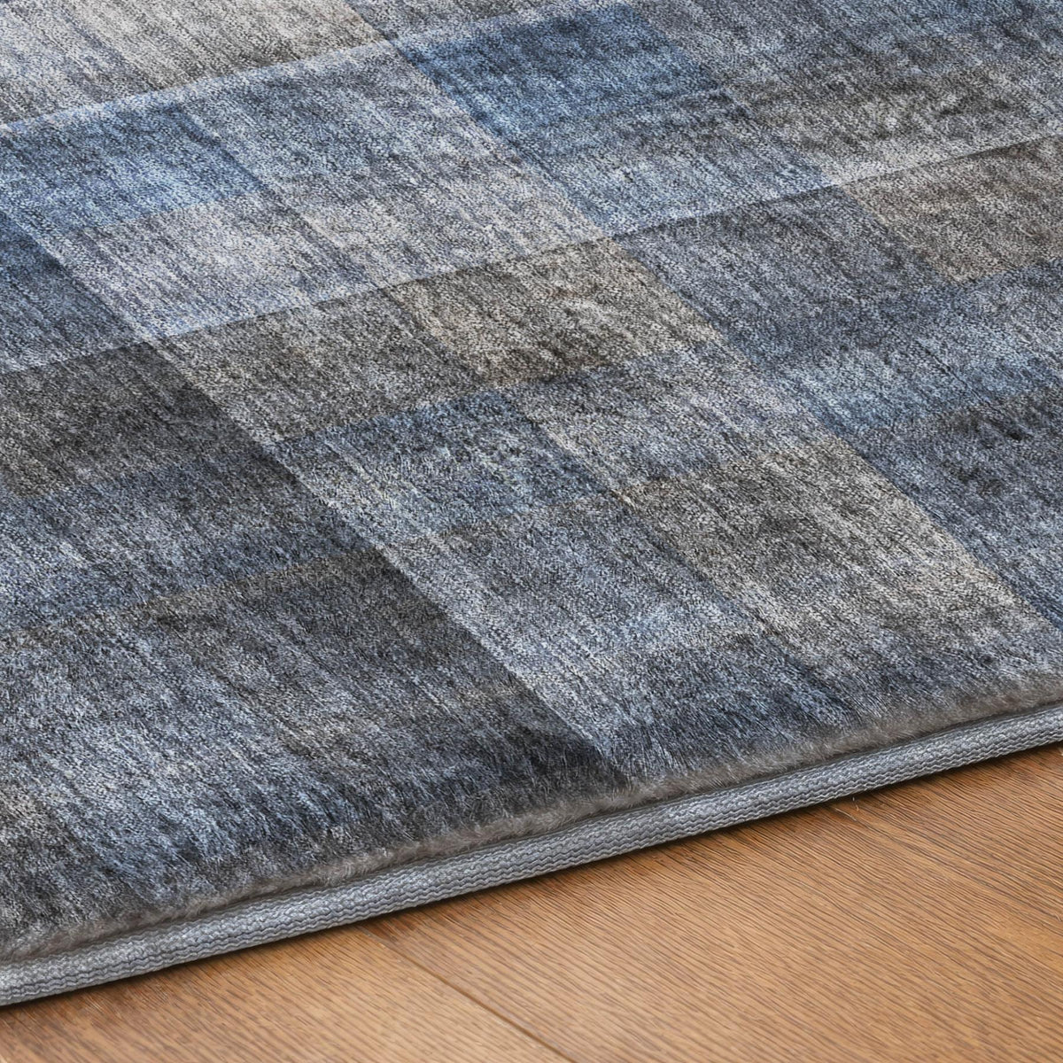 5' X 8' Blue And Denim Blue Plaid Shag Washable Area Rug With UV Protection - HomeRoots - Flyclothing LLC