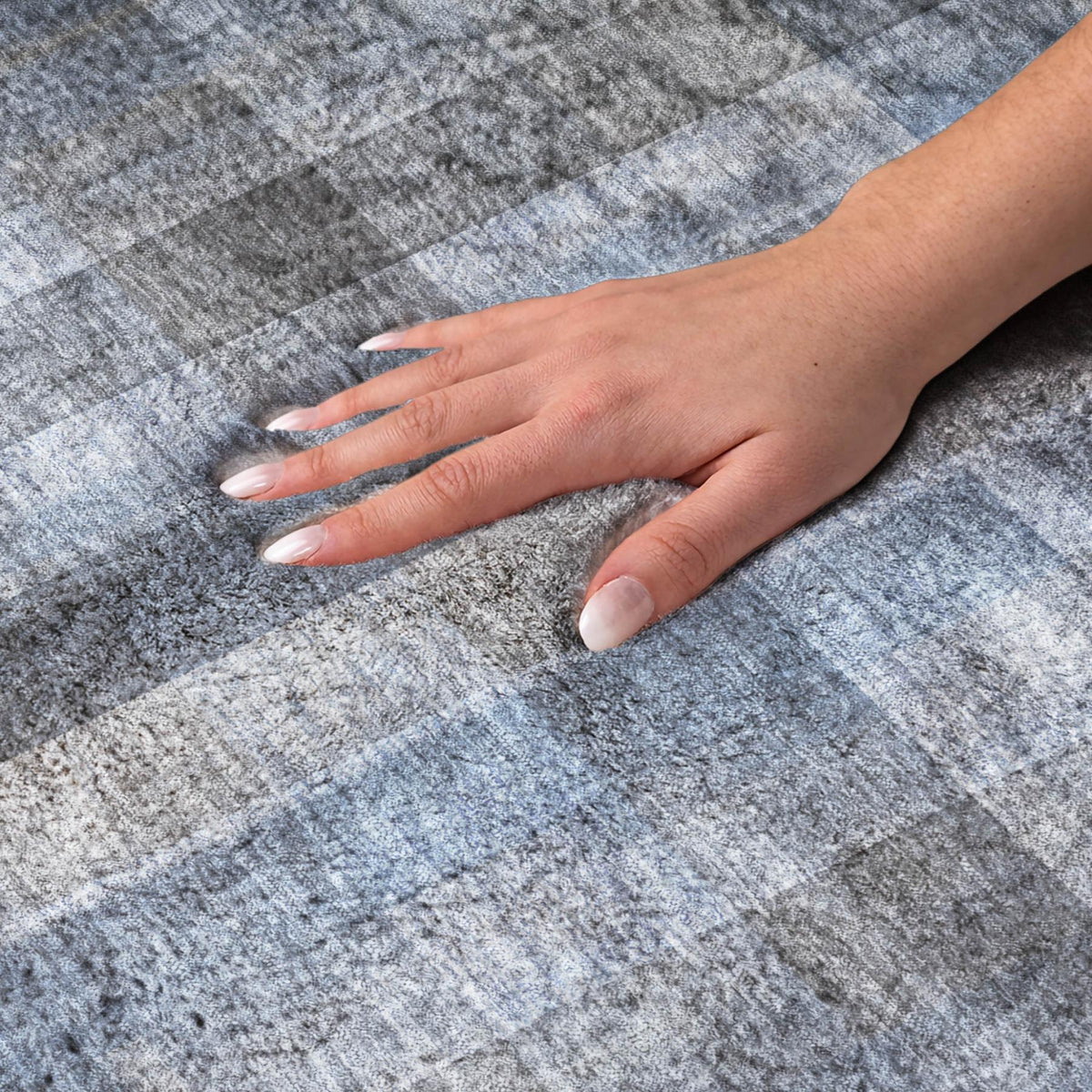 5' X 8' Blue And Denim Blue Plaid Shag Washable Area Rug With UV Protection - HomeRoots - Flyclothing LLC