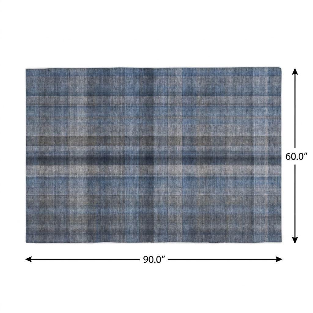 5' X 8' Blue And Denim Blue Plaid Shag Washable Area Rug With UV Protection - HomeRoots - Flyclothing LLC