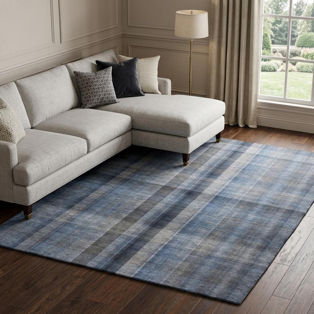 8' X 10' Blue And Denim Blue Plaid Shag Washable Area Rug With UV Protection - HomeRoots - Flyclothing LLC