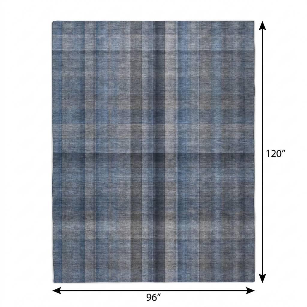 8' X 10' Blue And Denim Blue Plaid Shag Washable Area Rug With UV Protection - HomeRoots - Flyclothing LLC