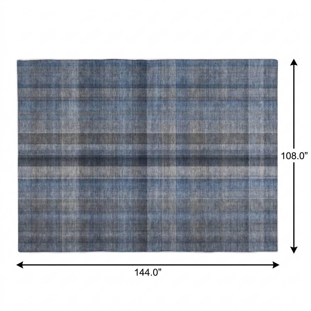 9' X 12' Blue And Denim Blue Plaid Shag Washable Area Rug With UV Protection - HomeRoots - Flyclothing LLC