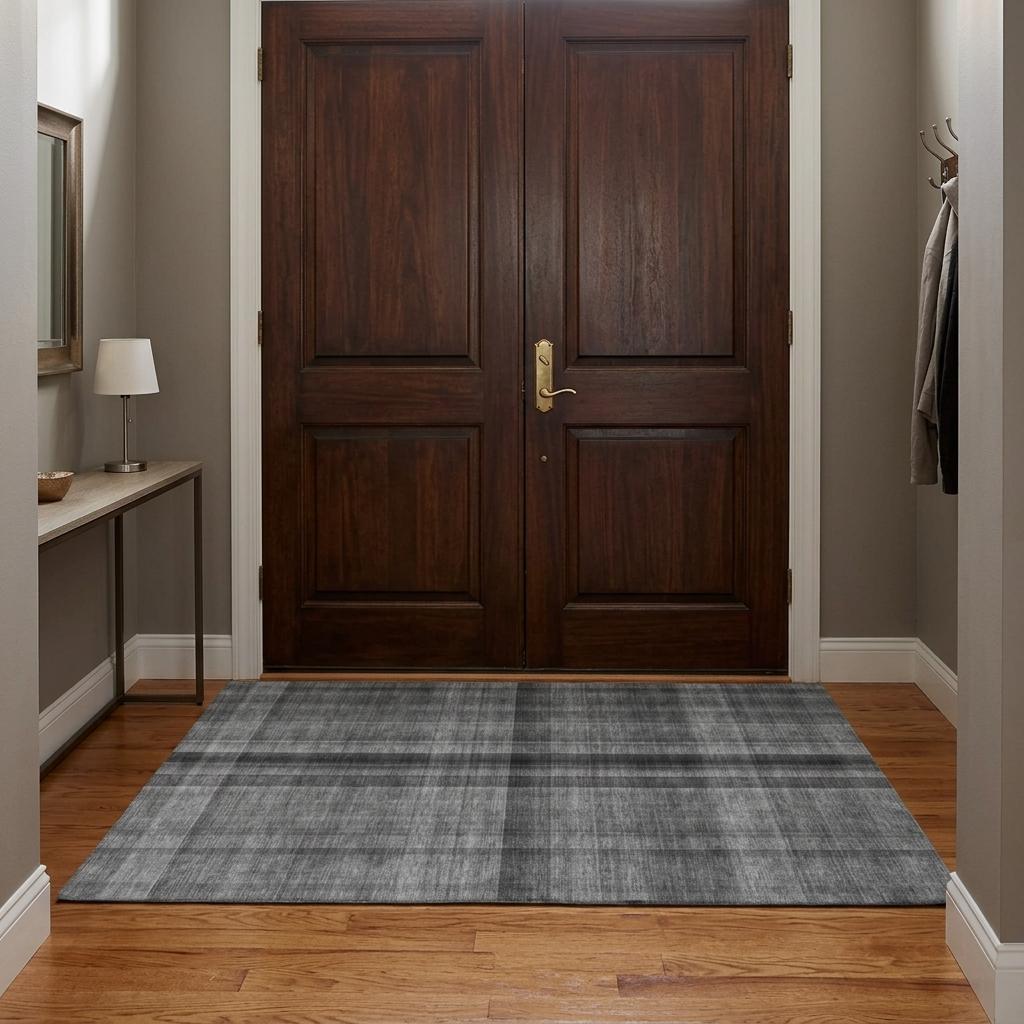 3' X 5' Gray And Silver Plaid Shag Washable Area Rug With UV Protection - HomeRoots - Flyclothing LLC