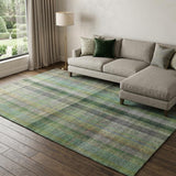 8' X 10' Green And Gray Plaid Shag Washable Area Rug With UV Protection - HomeRoots - Flyclothing LLC