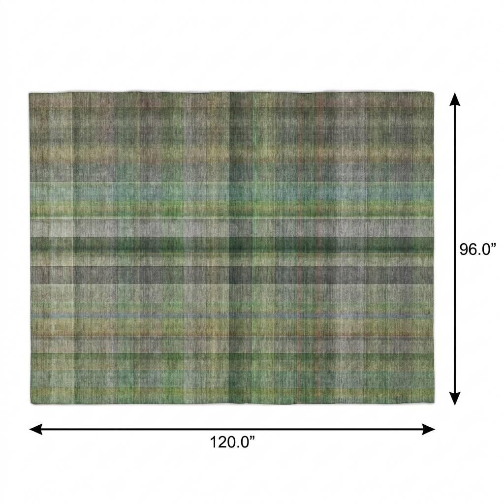 8' X 10' Green And Gray Plaid Shag Washable Area Rug With UV Protection - HomeRoots - Flyclothing LLC