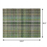 8' X 10' Green And Gray Plaid Shag Washable Area Rug With UV Protection - HomeRoots - Flyclothing LLC