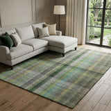 9' X 12' Green And Gray Plaid Shag Washable Area Rug With UV Protection - HomeRoots - Flyclothing LLC