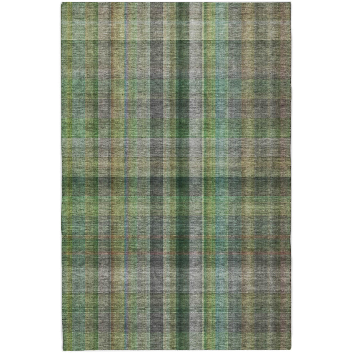 9' X 12' Green And Gray Plaid Shag Washable Area Rug With UV Protection - HomeRoots - Flyclothing LLC