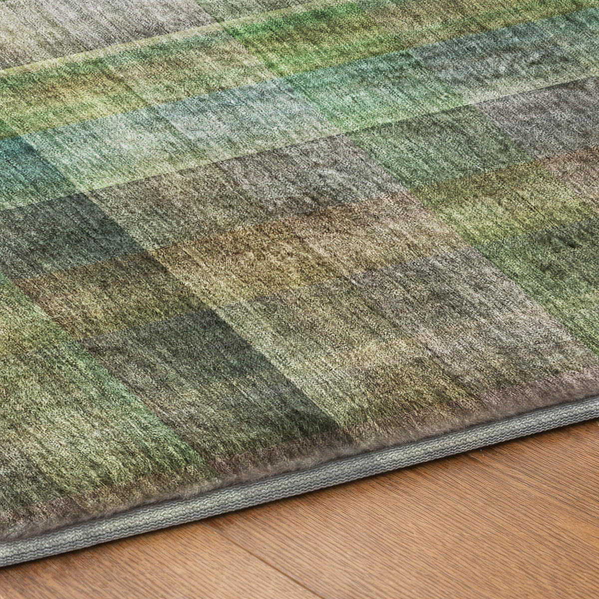 9' X 12' Green And Gray Plaid Shag Washable Area Rug With UV Protection - HomeRoots - Flyclothing LLC