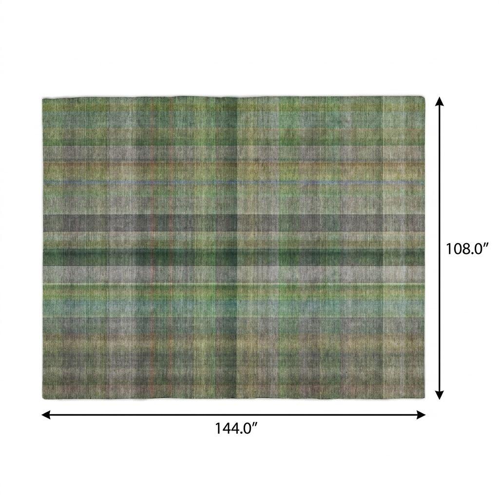 9' X 12' Green And Gray Plaid Shag Washable Area Rug With UV Protection - HomeRoots - Flyclothing LLC