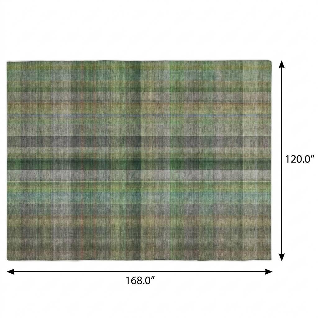 10' X 14' Green And Gray Plaid Shag Washable Area Rug With UV Protection - HomeRoots - Flyclothing LLC
