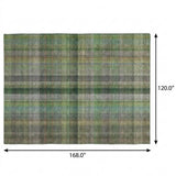 10' X 14' Green And Gray Plaid Shag Washable Area Rug With UV Protection - HomeRoots - Flyclothing LLC