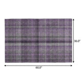 3' X 5' Purple And Gray Plaid Shag Washable Area Rug With UV Protection - HomeRoots - Flyclothing LLC