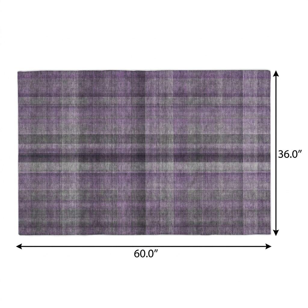 3' X 5' Purple And Gray Plaid Shag Washable Area Rug With UV Protection - HomeRoots - Flyclothing LLC