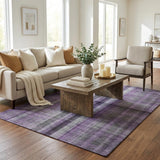 5' X 8' Purple And Gray Plaid Shag Washable Area Rug With UV Protection - HomeRoots - Flyclothing LLC