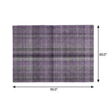 5' X 8' Purple And Gray Plaid Shag Washable Area Rug With UV Protection - HomeRoots - Flyclothing LLC