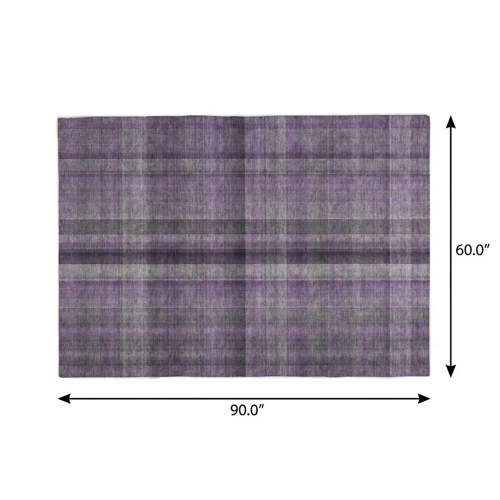 5' X 8' Purple And Gray Plaid Shag Washable Area Rug With UV Protection - HomeRoots - Flyclothing LLC