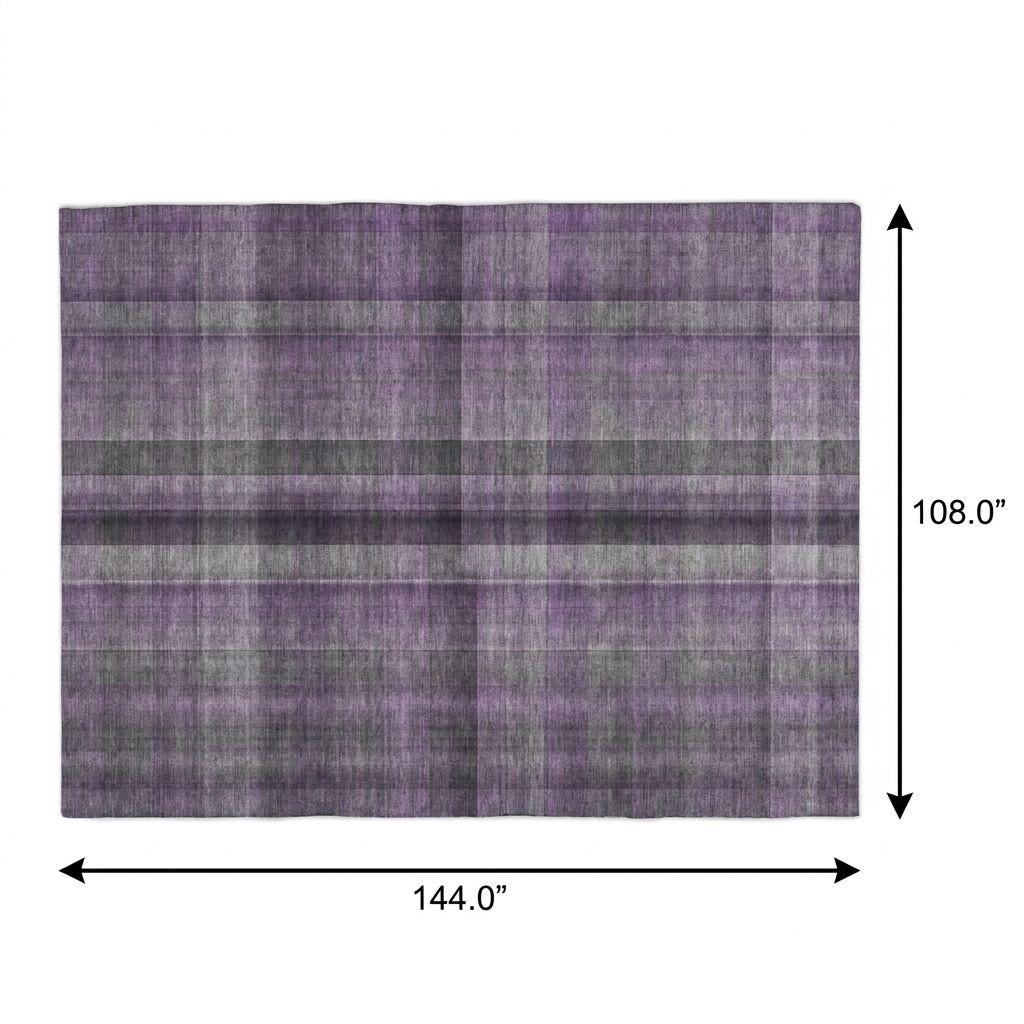 9' X 12' Purple And Gray Plaid Shag Washable Area Rug With UV Protection - HomeRoots - Flyclothing LLC