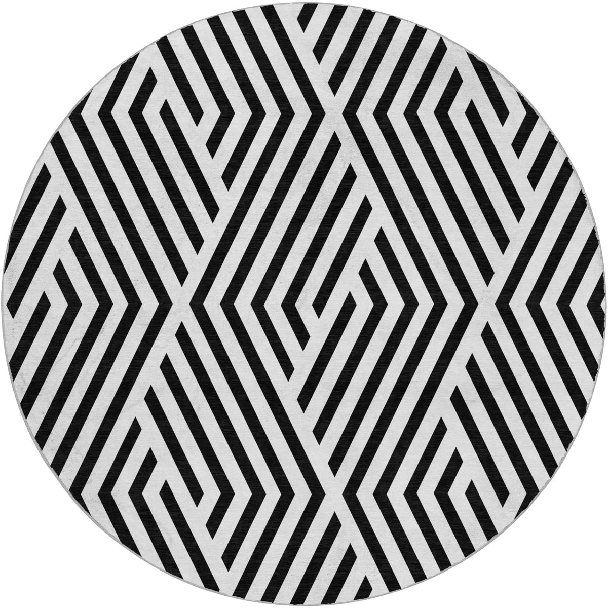 8' Black And Ivory Geometric Shag Washable Round Rug With UV Protection - HomeRoots - Flyclothing LLC