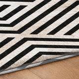8' Black And Ivory Geometric Shag Washable Round Rug With UV Protection - HomeRoots - Flyclothing LLC