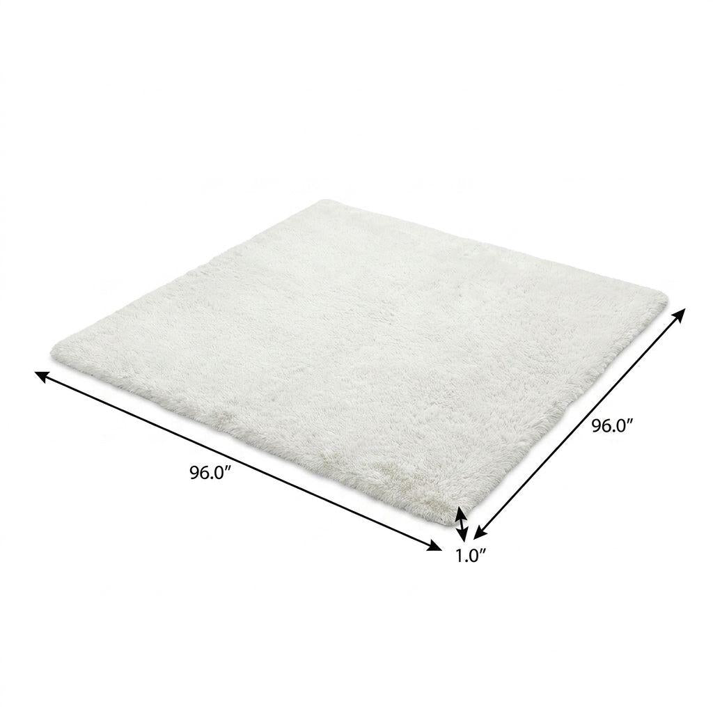 8' Black And Ivory Geometric Shag Washable Round Rug With UV Protection - HomeRoots - Flyclothing LLC