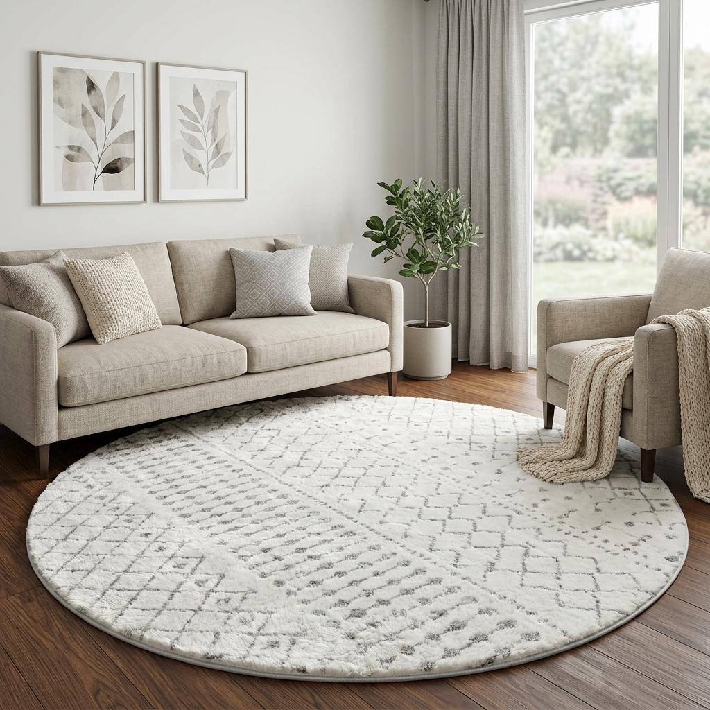 8' Black And Ivory Geometric Shag Washable Round Rug With UV Protection - HomeRoots - Flyclothing LLC