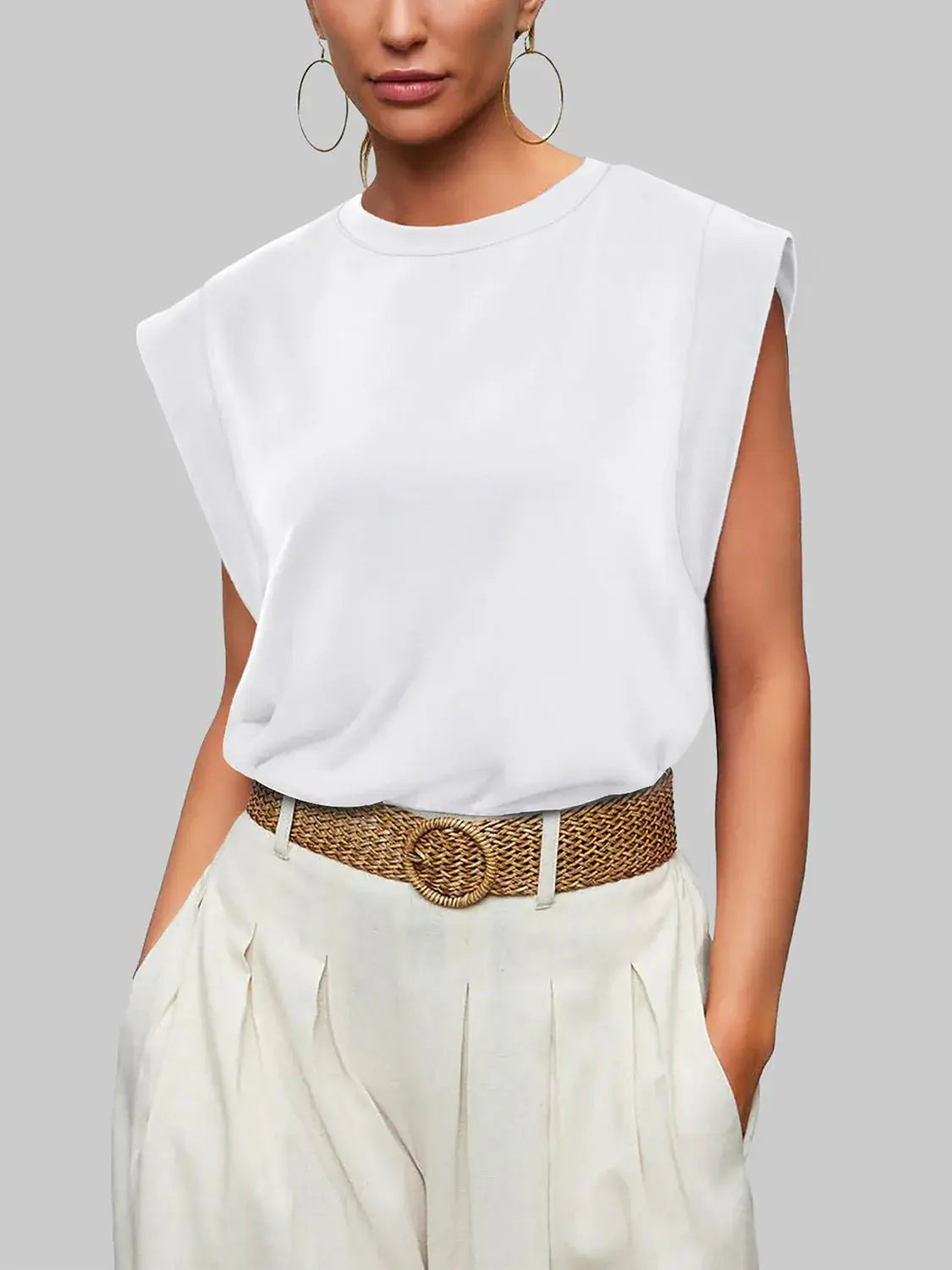 Florira Round Neck Cap Sleeve T-Shirt - Trendsi - Flyclothing LLC