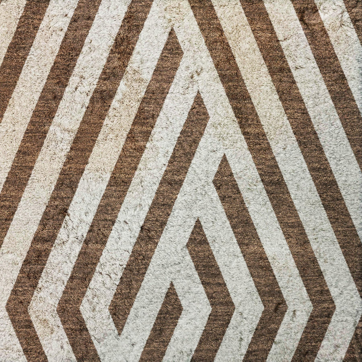 3' X 5' Brown And Ivory Geometric Shag Washable Area Rug With UV Protection - HomeRoots - Flyclothing LLC
